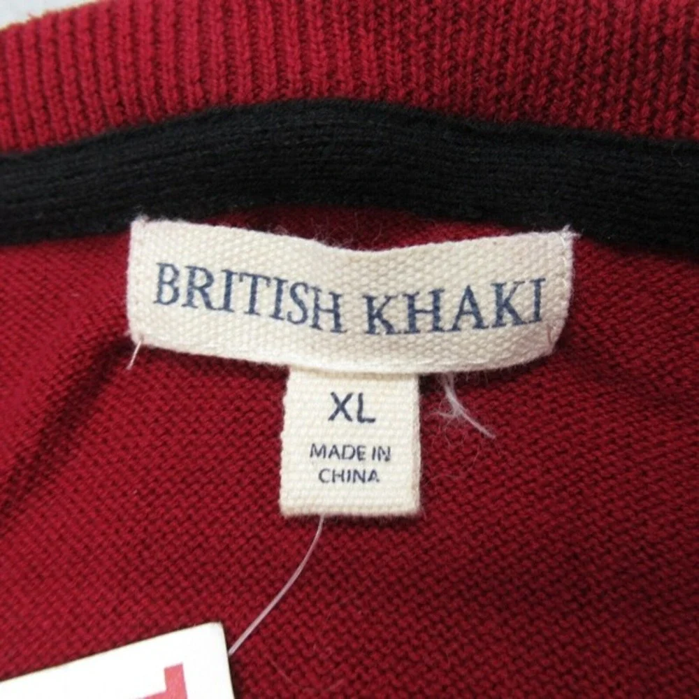 British Khaki Sweater Mens XL Red Striped Cotton Crew Neck Knit Pullover NEW‎